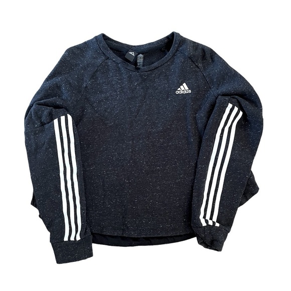 Adidas Black Cropped Sweatshirt Pullover Stripes Sport 2 Street Women’s M EUC - Picture 1 of 9